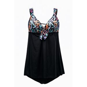 Longitude Women’s One-Piece Skirted Swimsuit Size 22 Black Purple Teal Pink Abst